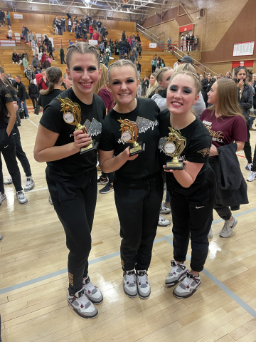 Cheyenne Ortiz, 1st; Rylee Bingham, 4th; and Lauren Taylor, 5th in the 5A Drill Down. Missing from picture is Camdyn Marker, 2nd place.