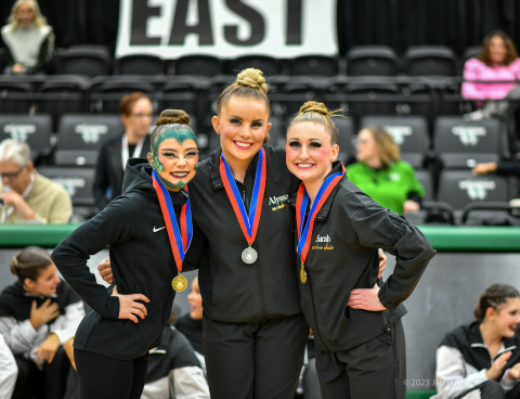 In the center is Alyssa Clark, who took 2nd; on the right is Sarah Warren who was the 5A Drill Down Champion