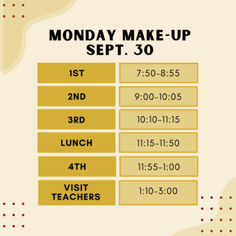  Bells schedule for Monday Make-Up