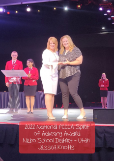 MMHS teacher and FCCLA advisor, Jessica Knotts, is awarded the 2022 National FCCLA Spirit of Advising Award at FCCLA Nationals.