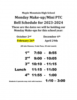 bell schedule for monday makeup day